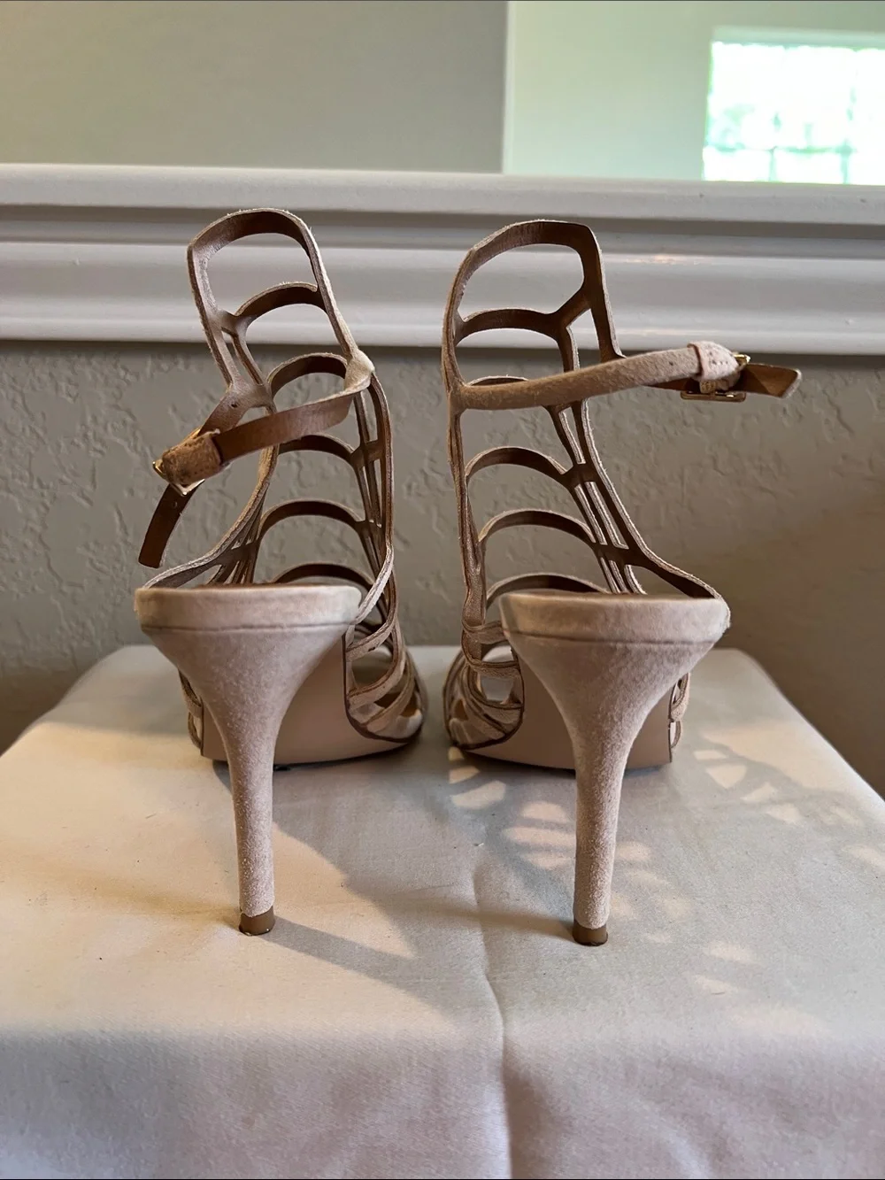 Steve Madden Beige Strappy Cage Heels